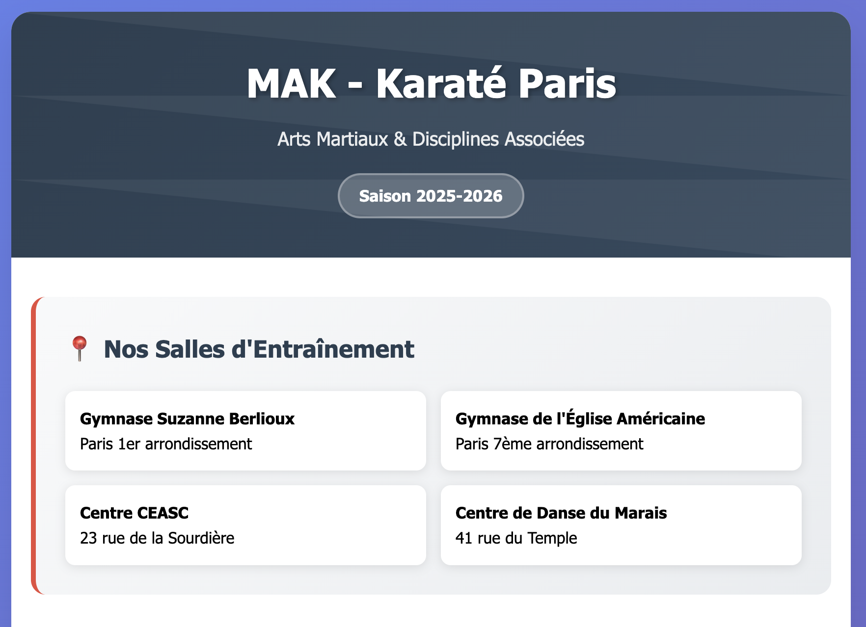 Les tarifs de nos cours de Karaté Tarifs - club de karaté paris MAK